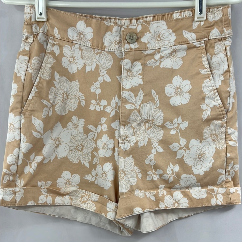 JACHS Girlfriend Peach and White‎ Floral Beachy Summer Shorts Size Small